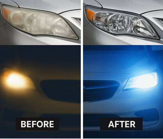 Headlight before and after restoration